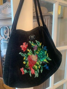 Tiara Black Hobo Bag with Floral Design